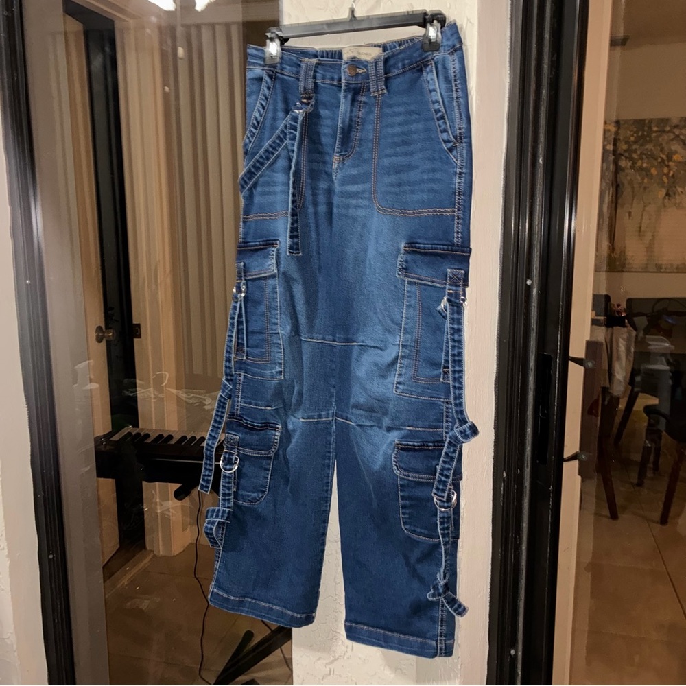 Wide-Leg Cargo Denim Jeans - Blue - Picture 3 of 7